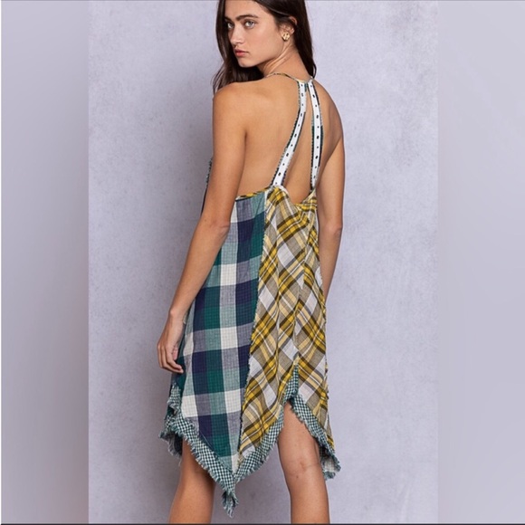 POL - Plaid Patchwork Sleeveless Tattered Hem Dress - Picture 3 of 5